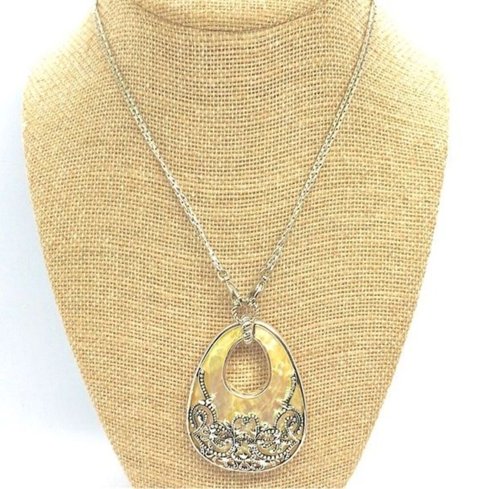 Vintage Monet Necklace Faux Mother Of Pearl Teardrop Convertible Pendant Coastal